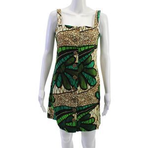 Royal Native Womens Shift Dress Beige Floral Cotton Square Neck Size S